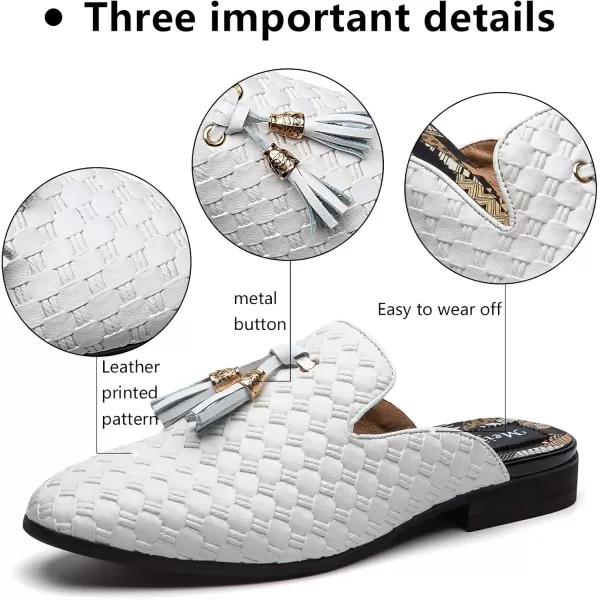 Meijiana Mens Slippers SlipOn Loafers Leather Formal Wear Casual Open Back SandalsWhite06