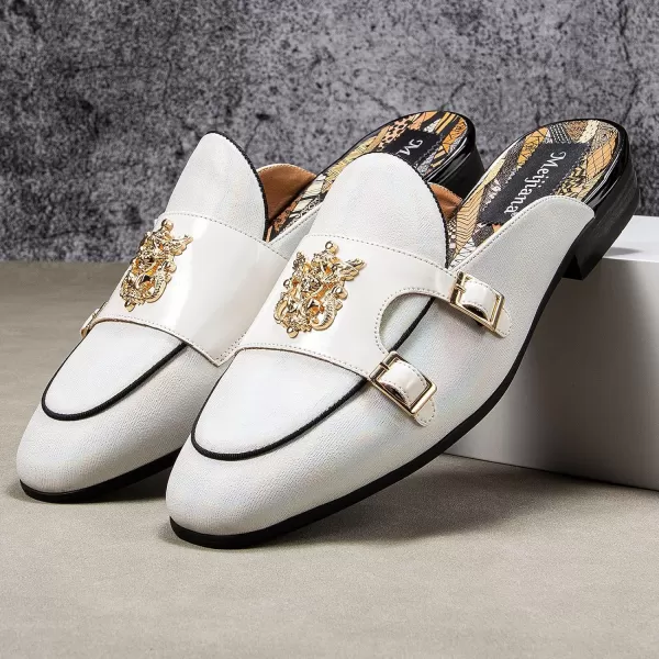 Meijiana Mens Slippers SlipOn Loafers Leather Formal Wear Casual Open Back SandalsWhite13