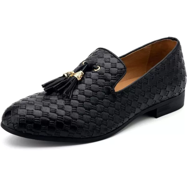 Meijiana Men Faux Leather Noble Loafer Shoes Slipon Loafer Smoking Slipper Tassel LoaferBlack03