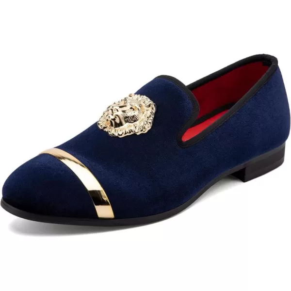 Meijiana Mens Loafers Velvet Shoes Metal Eagle Buckle Wedding Party Smoking Slipper Dress Loafers Shoes for MenBlue10