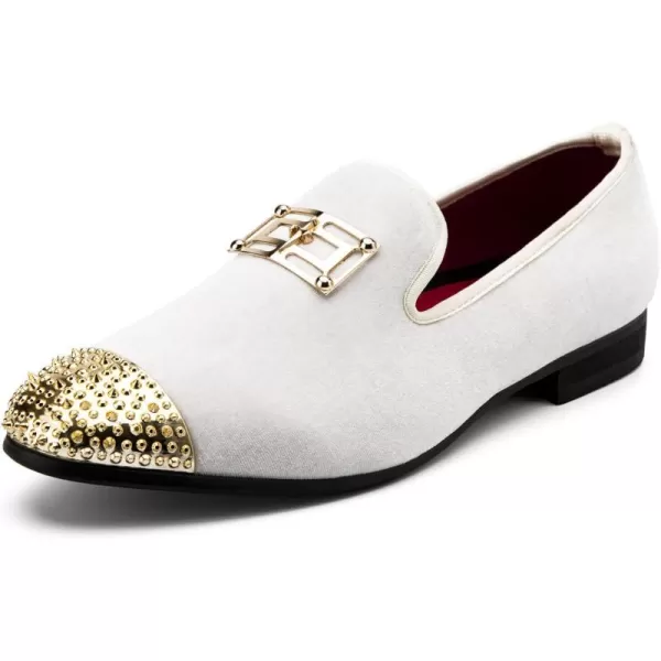 Meijiana Mens Loafers Velvet Shoes Metal Eagle Buckle Wedding Party Smoking Slipper Dress Loafers Shoes for MenWhite03