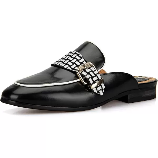 Meijiana Mens Slippers SlipOn Loafers Leather Formal Wear Casual Open Back SandalsBlack002