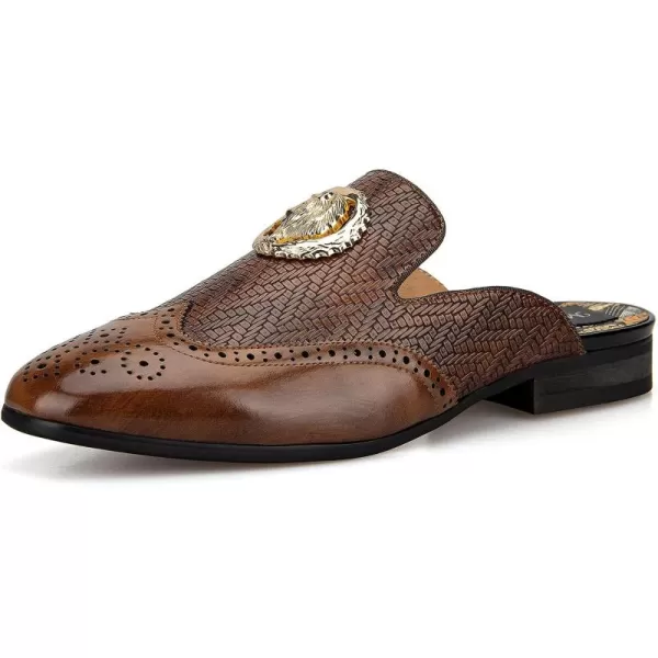 Meijiana Mens Slippers SlipOn Loafers Leather Formal Wear Casual Open Back SandalsBrown004