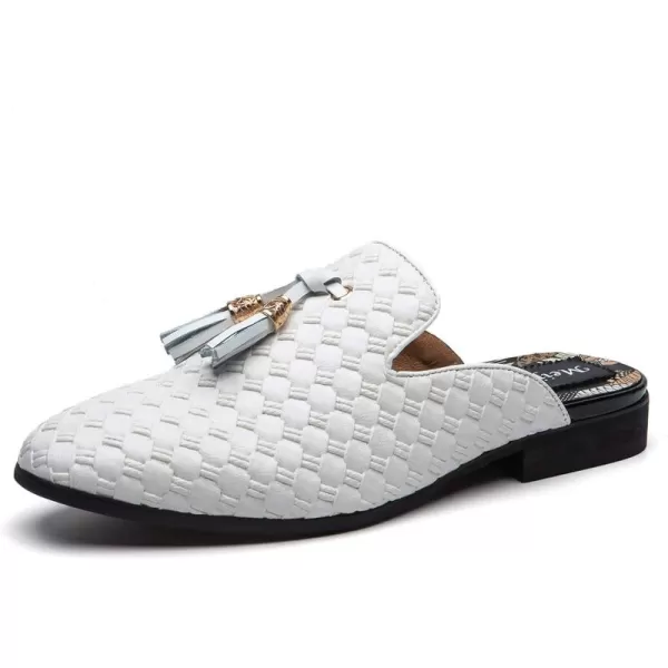 Meijiana Mens Slippers SlipOn Loafers Leather Formal Wear Casual Open Back SandalsWhite06