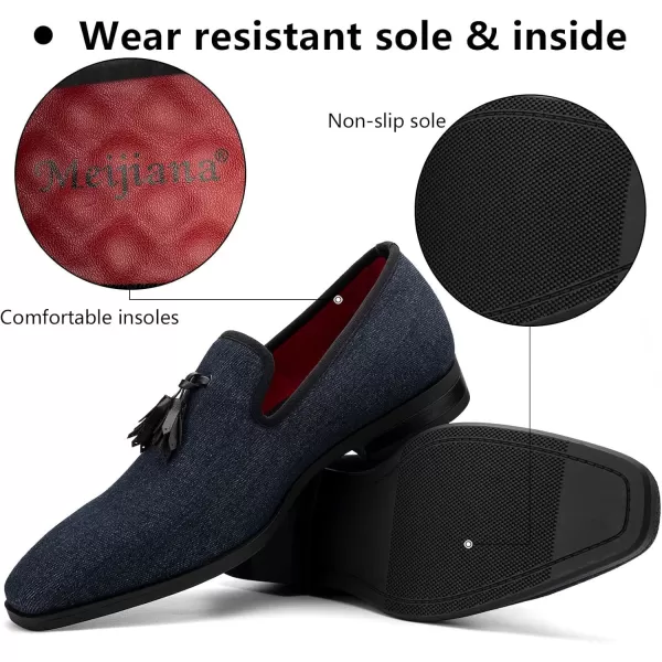 Meijiana Mens Loafers Lightweight SlipOn Moccasins Stylish Dress Shoes Breathable Tassels LoafersDenim Blue28