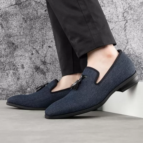 Meijiana Mens Loafers Lightweight SlipOn Moccasins Stylish Dress Shoes Breathable Tassels LoafersDenim Blue28