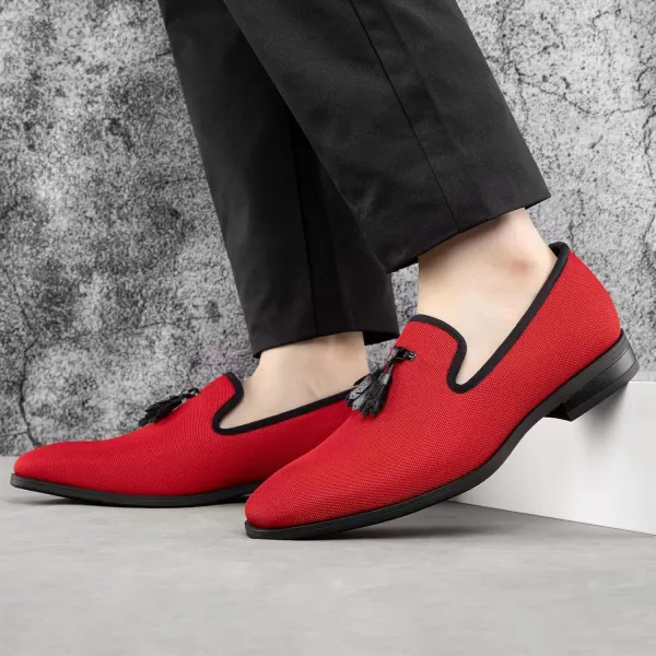 Meijiana Mens Loafers Lightweight SlipOn Moccasins Stylish Dress Shoes Breathable Tassels LoafersRed26