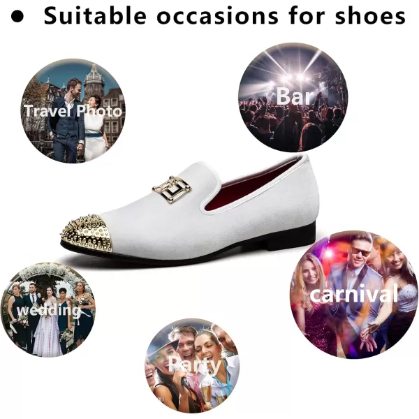 Meijiana Mens Loafers Velvet Shoes Metal Eagle Buckle Wedding Party Smoking Slipper Dress Loafers Shoes for MenWhite03
