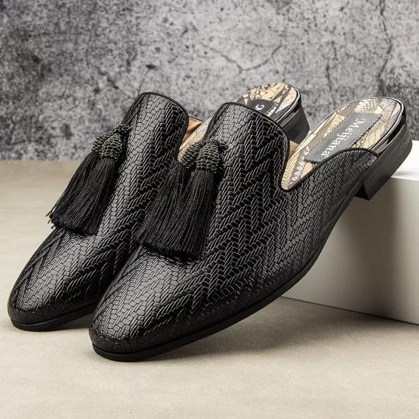 Meijiana Mens Slippers SlipOn Loafers Leather Formal Wear Casual Open Back SandalsBlack010