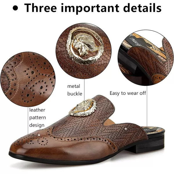 Meijiana Mens Slippers SlipOn Loafers Leather Formal Wear Casual Open Back SandalsBrown004