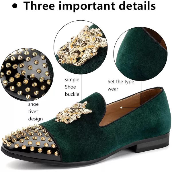 Meijiana Mens Velvet Loafers Dress Shoes with Metal Embellishments Party Luxury Loafer ShoesGreen10