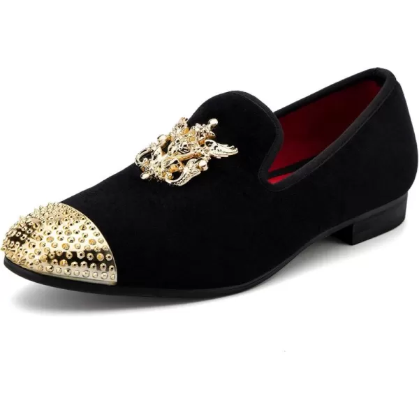 Meijiana Mens Velvet Loafers Dress Shoes with Metal Embellishments Party Luxury Loafer ShoesBlack04