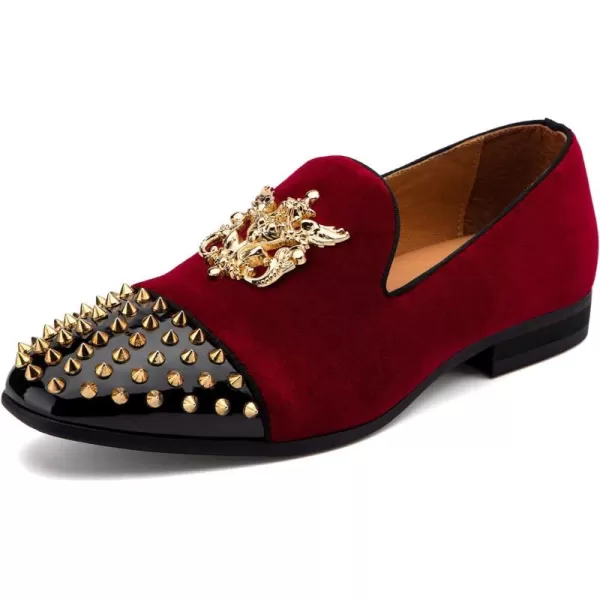 Meijiana Mens Velvet Loafers Dress Shoes with Metal Embellishments Party Luxury Loafer ShoesRed02
