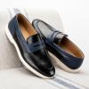 imageMeijiana Mens Genuine Leather Loafers SlipOn Moccasins Suede Dress Shoes Lightweight and Breathable with Rubber Sole Stylish Mens LoafersBlack02