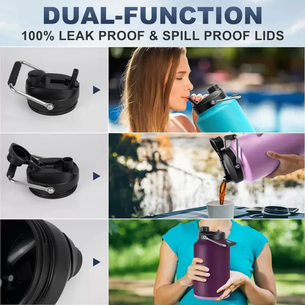 Tronco 1 Gallon Water Bottle 128 oz Large Stainless Steel Triple Wall Vacuum Insulated Water Jug with Straw Lid and Spout Keep Cold 48 Hrs Top Handle Leak Proof Wide Mouth Sweat Proof BPA FreeLilac