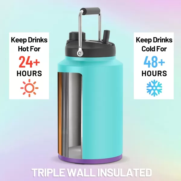 Tronco 1 Gallon Water Bottle 128 oz Large Stainless Steel Triple Wall Vacuum Insulated Water Jug with Straw Lid and Spout Keep Cold 48 Hrs Top Handle Leak Proof Wide Mouth Sweat Proof BPA FreeNavy Blue