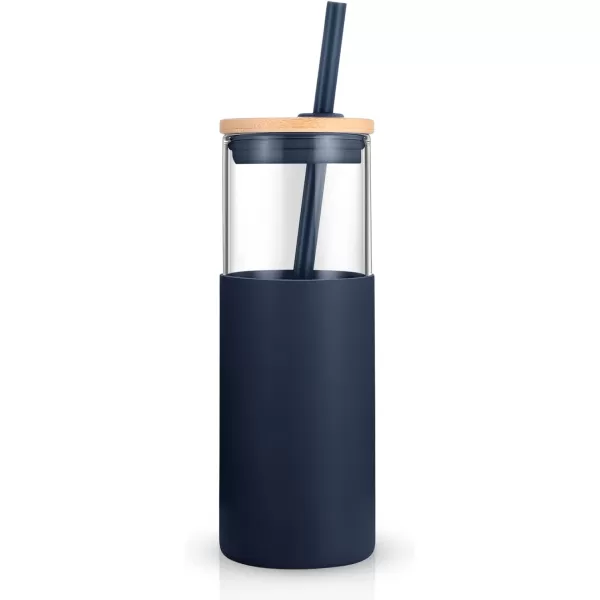 Tronco 16 oz Glass Tumbler with Straw and Bamboo Lid Iced Coffee Cup Reusable Smoothie Cups Tumbler with Silicone Protective Sleeve  BPA FreeBlue Horizon