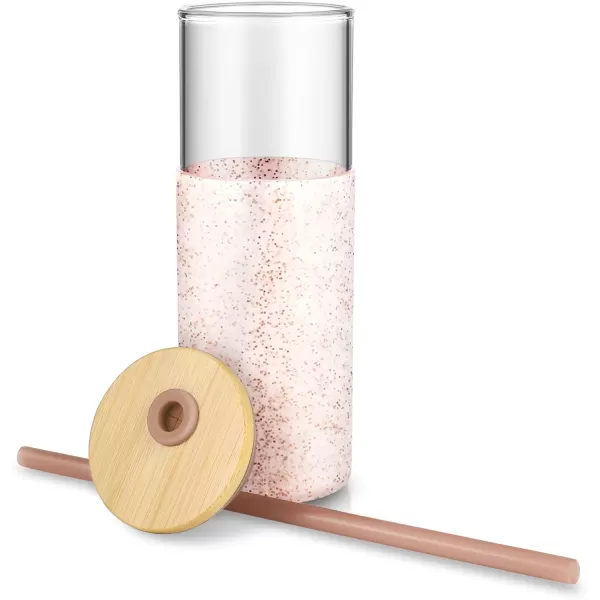 Tronco 16 oz Glass Tumbler with Straw and Bamboo Lid Iced Coffee Cup Reusable Smoothie Cups Tumbler with Silicone Protective Sleeve  BPA FreeDot Bronze