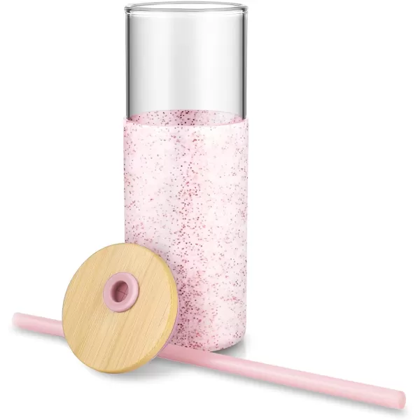 Tronco 16 oz Glass Tumbler with Straw and Bamboo Lid Iced Coffee Cup Reusable Smoothie Cups Tumbler with Silicone Protective Sleeve  BPA FreeDot Pick
