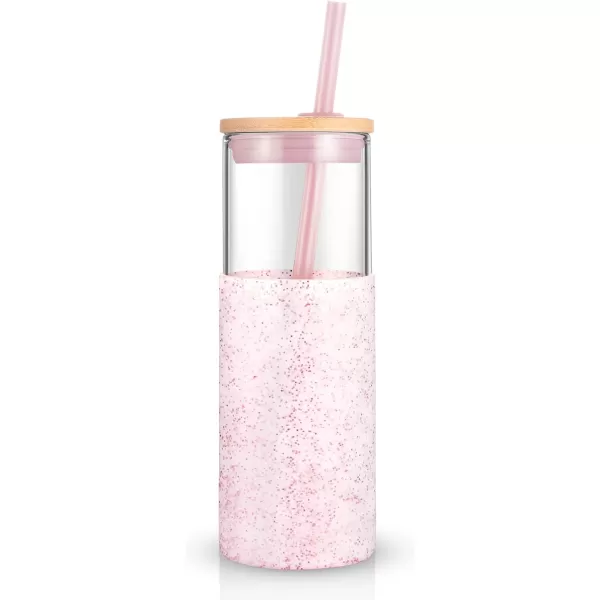 Tronco 16 oz Glass Tumbler with Straw and Bamboo Lid Iced Coffee Cup Reusable Smoothie Cups Tumbler with Silicone Protective Sleeve  BPA FreeDot Pick