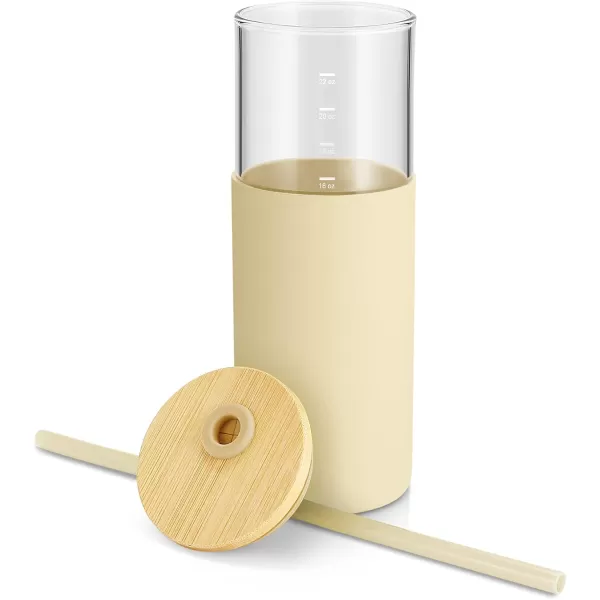 Tronco 16 oz Glass Tumbler with Straw and Bamboo Lid Iced Coffee Cup Reusable Smoothie Cups Tumbler with Silicone Protective Sleeve  BPA FreeGravel Ash