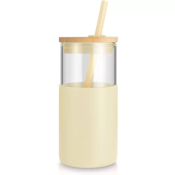 Tronco 16 oz Glass Tumbler with Straw and Bamboo Lid Iced Coffee Cup Reusable Smoothie Cups Tumbler with Silicone Protective Sleeve  BPA FreeGravel Ash