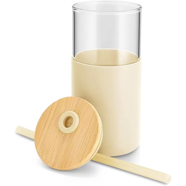 Tronco 16 oz Glass Tumbler with Straw and Bamboo Lid Iced Coffee Cup Reusable Smoothie Cups Tumbler with Silicone Protective Sleeve  BPA FreeGravel Ash