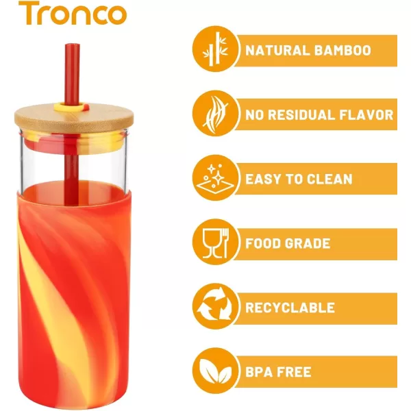 Tronco 16 oz Glass Tumbler with Straw and Bamboo Lid Iced Coffee Cup Reusable Smoothie Cups Tumbler with Silicone Protective Sleeve  BPA FreePurple blue