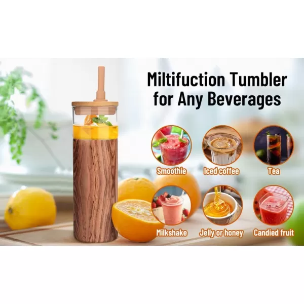Tronco 20 oz Double Wall Glass Cups with Lids and Straws Stainless Steel Outer SweatFree Glass Water Bottles Reusable Insulated Iced Coffee Cup Smoothie Cup Glass Cups with Bamboo LidsWhite