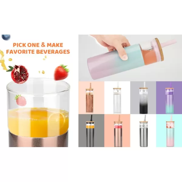 Tronco 20 oz Double Wall Glass Cups with Lids and Straws Stainless Steel Outer SweatFree Glass Water Bottles Reusable Insulated Iced Coffee Cup Smoothie Cup Glass Cups with Bamboo LidsWhite