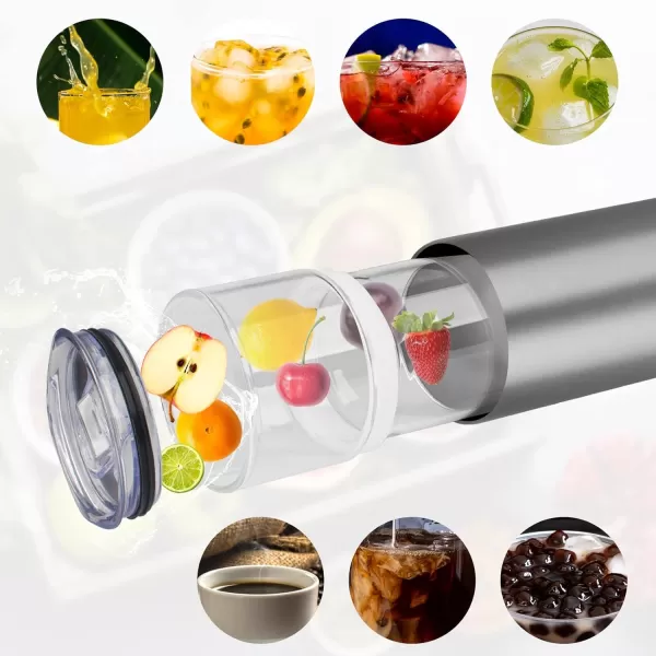 Tronco 20 oz Glass Tumbler with Lid ampamp StrawDouble Wall Insulated Tumbler with Glass Inside ampamp Stainless Steel Outside SweatFree 2 Lids For Ice Coffee Smoothie BPA Free French Grey