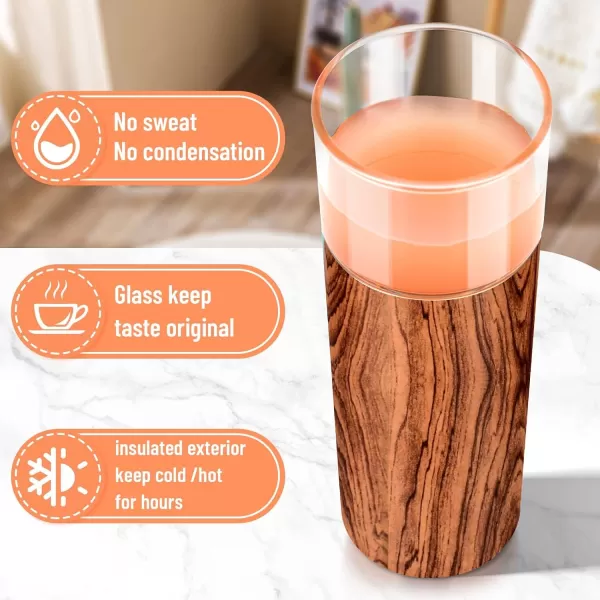 Tronco 20 oz Glass Tumbler with Lid ampamp StrawDouble Wall Insulated Tumbler with Glass Inside ampamp Stainless Steel Outside SweatFree 2 Lids For Ice Coffee Smoothie BPA Free French Grey