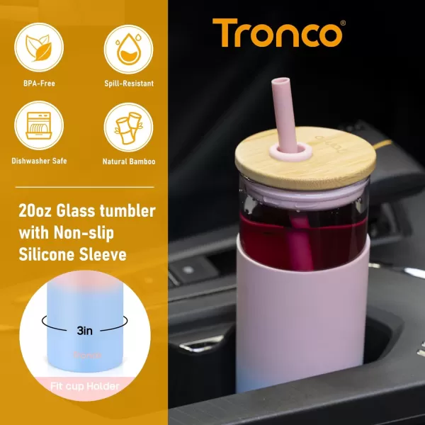 Tronco 20 oz Glass Tumbler with Straw and Bamboo Lid Reusable Iced Coffee Cup Smoothie Cup Glass Water Bottle with Silicone Sleeve  BPA Free Gift for Women Birthdays GraduationsCotton Candy