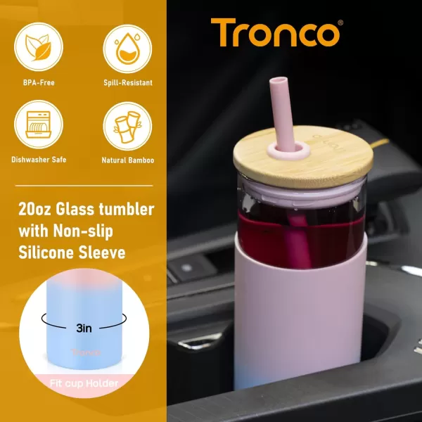 Tronco 20 oz Glass Tumbler with Straw and Bamboo Lid Reusable Iced Coffee Cup Smoothie Cup Glass Water Bottle with Silicone Sleeve  BPA Free Gift for Women Birthdays GraduationsAzure