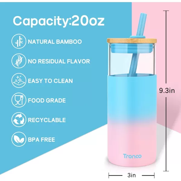 Tronco 20 oz Glass Tumbler with Straw and Bamboo Lid Reusable Iced Coffee Cup Smoothie Cup Glass Water Bottle with Silicone Sleeve  BPA Free Gift for Women Birthdays GraduationsSweet toffee