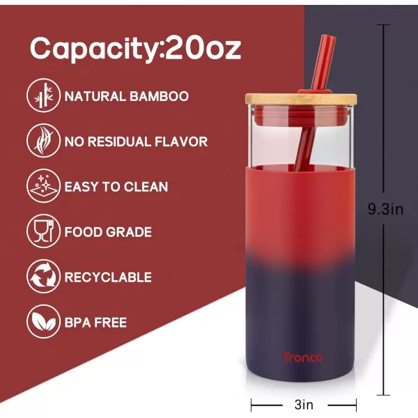 Tronco 20 oz Glass Tumbler with Straw and Bamboo Lid Reusable Iced Coffee Cup Smoothie Cup Glass Water Bottle with Silicone Sleeve  BPA Free Gift for Women Birthdays GraduationsDark Rainbow
