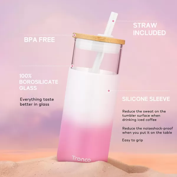 Tronco 20 oz Glass Tumbler with Straw and Bamboo Lid Reusable Iced Coffee Cup Smoothie Cup Glass Water Bottle with Silicone Sleeve  BPA Free Gift for Women Birthdays GraduationsAzure