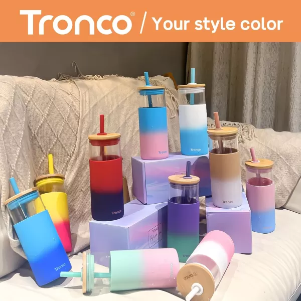 Tronco 20 oz Glass Tumbler with Straw and Bamboo Lid Reusable Iced Coffee Cup Smoothie Cup Glass Water Bottle with Silicone Sleeve  BPA Free Gift for Women Birthdays GraduationsAzure
