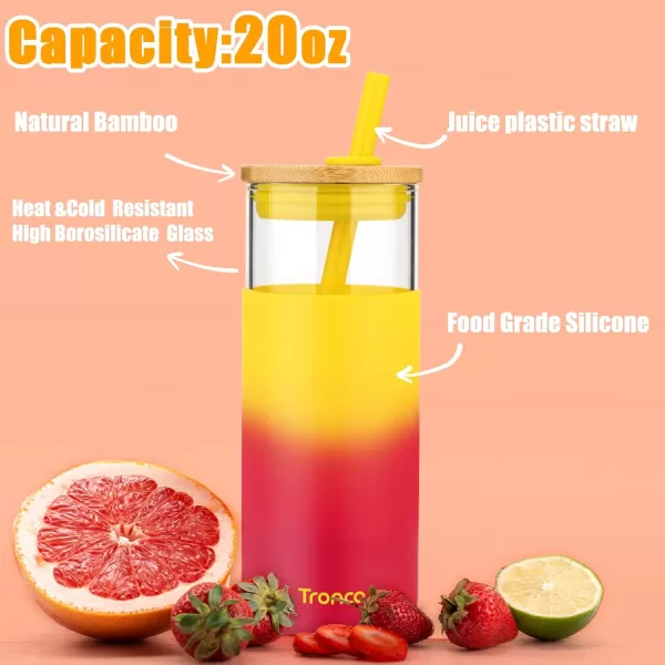 Tronco 20 oz Glass Tumbler with Straw and Bamboo Lid Reusable Iced Coffee Cup Smoothie Cup Glass Water Bottle with Silicone Sleeve  BPA Free Gift for Women Birthdays GraduationsSweet toffee