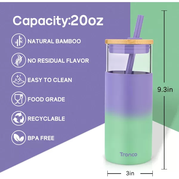 Tronco 20 oz Glass Tumbler with Straw and Bamboo Lid Reusable Iced Coffee Cup Smoothie Cup Glass Water Bottle with Silicone Sleeve  BPA Free Gift for Women Birthdays GraduationsCotton Candy