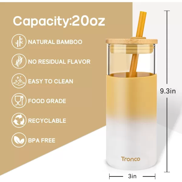 Tronco 20 oz Glass Tumbler with Straw and Bamboo Lid Reusable Iced Coffee Cup Smoothie Cup Glass Water Bottle with Silicone Sleeve  BPA Free Gift for Women Birthdays GraduationsGolden Ivory