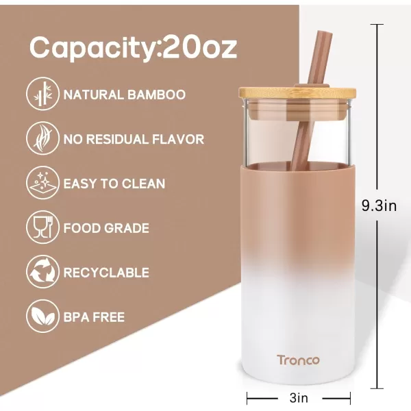 Tronco 20 oz Glass Tumbler with Straw and Bamboo Lid Reusable Iced Coffee Cup Smoothie Cup Glass Water Bottle with Silicone Sleeve  BPA Free Gift for Women Birthdays Graduationsice coffee