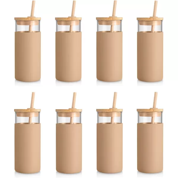 Tronco 20 oz Glass Tumbler with Straw and Lid Glass Cup with Lid and Straw Iced Coffee Cup Reusable Smoothie Cups Bamboo Lid and Protective Silicone Sleeve  BPAFreeAmber