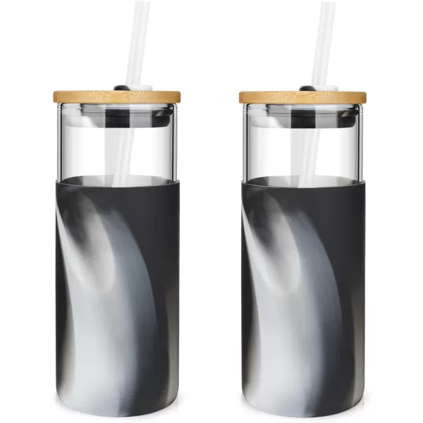 Tronco 20 oz Glass Tumbler with Straw and Lid Glass Cup with Lid and Straw Iced Coffee Cup Reusable Smoothie Cups Bamboo Lid and Protective Silicone Sleeve  BPAFreeBlack render
