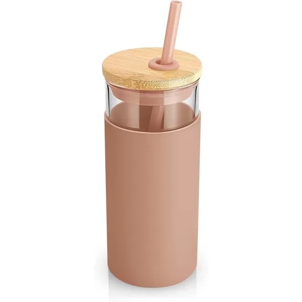 Tronco 20 oz Glass Tumbler with Straw and Lid Glass Cup with Lid and Straw Iced Coffee Cup Reusable Smoothie Cups Bamboo Lid and Protective Silicone Sleeve  BPAFreeCoffee Light Purple