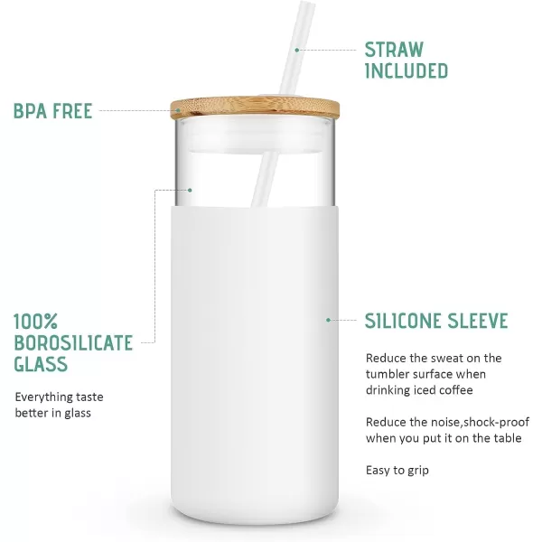 Tronco 20 oz Glass Tumbler with Straw and Lid Glass Cup with Lid and Straw Iced Coffee Cup Reusable Smoothie Cups Bamboo Lid and Protective Silicone Sleeve  BPAFreeAmber