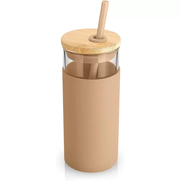 Tronco 20 oz Glass Tumbler with Straw and Lid Glass Cup with Lid and Straw Iced Coffee Cup Reusable Smoothie Cups Bamboo Lid and Protective Silicone Sleeve  BPAFreeMixed color