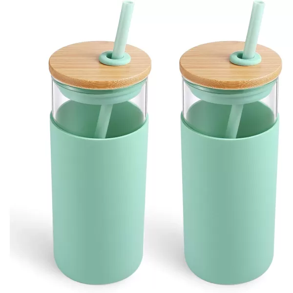 Tronco 20 oz Glass Tumbler with Straw and Lid Glass Cup with Lid and Straw Iced Coffee Cup Reusable Smoothie Cups Bamboo Lid and Protective Silicone Sleeve  BPAFreeMidnight Green