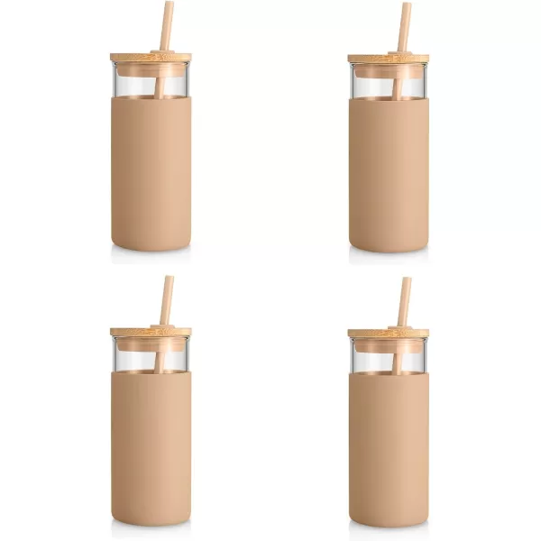 Tronco 20 oz Glass Tumbler with Straw and Lid Glass Cup with Lid and Straw Iced Coffee Cup Reusable Smoothie Cups Bamboo Lid and Protective Silicone Sleeve  BPAFreeAmber