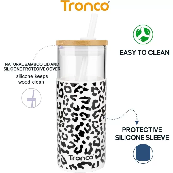 Tronco 20 oz Glass Tumbler with Straw and Lid Glass Cup with Lid and Straw Iced Coffee Cup Reusable Smoothie Cups Bamboo Lid and Protective Silicone Sleeve  BPAFreeAmber leopard